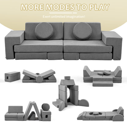 A 14pcs Modular Sofa Set That Can Be Reconfigured, Featuring Adjustable Layouts And Comfortable Gray Foam Material, Suitable for Living Rooms And Bedrooms