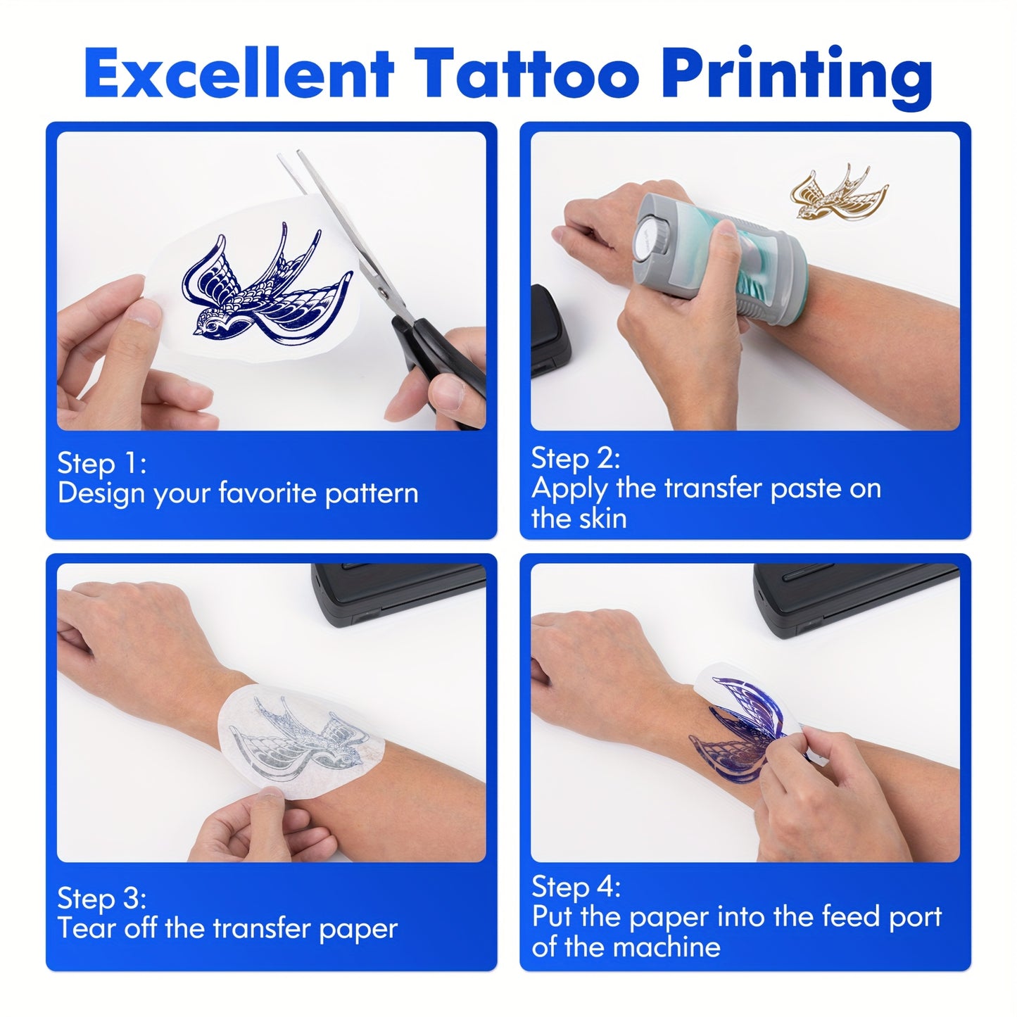 Stampante senza inchiostro portatile D810B, stampante wireless da viaggio, macchina per tatuaggi termici supporta carta termica A4 e US Letter compatibile con telefoni cellulari e laptop, adatta per lavoro, viaggi, ufficio e casa