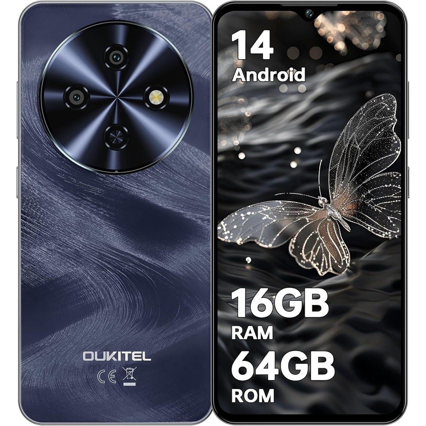 OUKITEL C5 Smartphone 2026 - 16GB+64GB/1TB, Android 14, 6.52" HD Display, 5000mAh Battery, 13MP+5MP Dual Cameras, 4G Dual SIM, Face ID, GPS, OTG Support