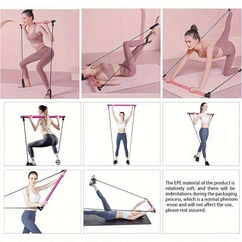 1pc Lingpeng Pilates Bar Kit with Colorful Resistance Bands – Stainless Steel Home Gym Equipment for Full Body Workout