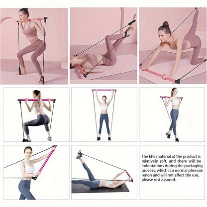 1pc Lingpeng Pilates Bar Kit with Colorful Resistance Bands – Stainless Steel Home Gym Equipment for Full Body Workout
