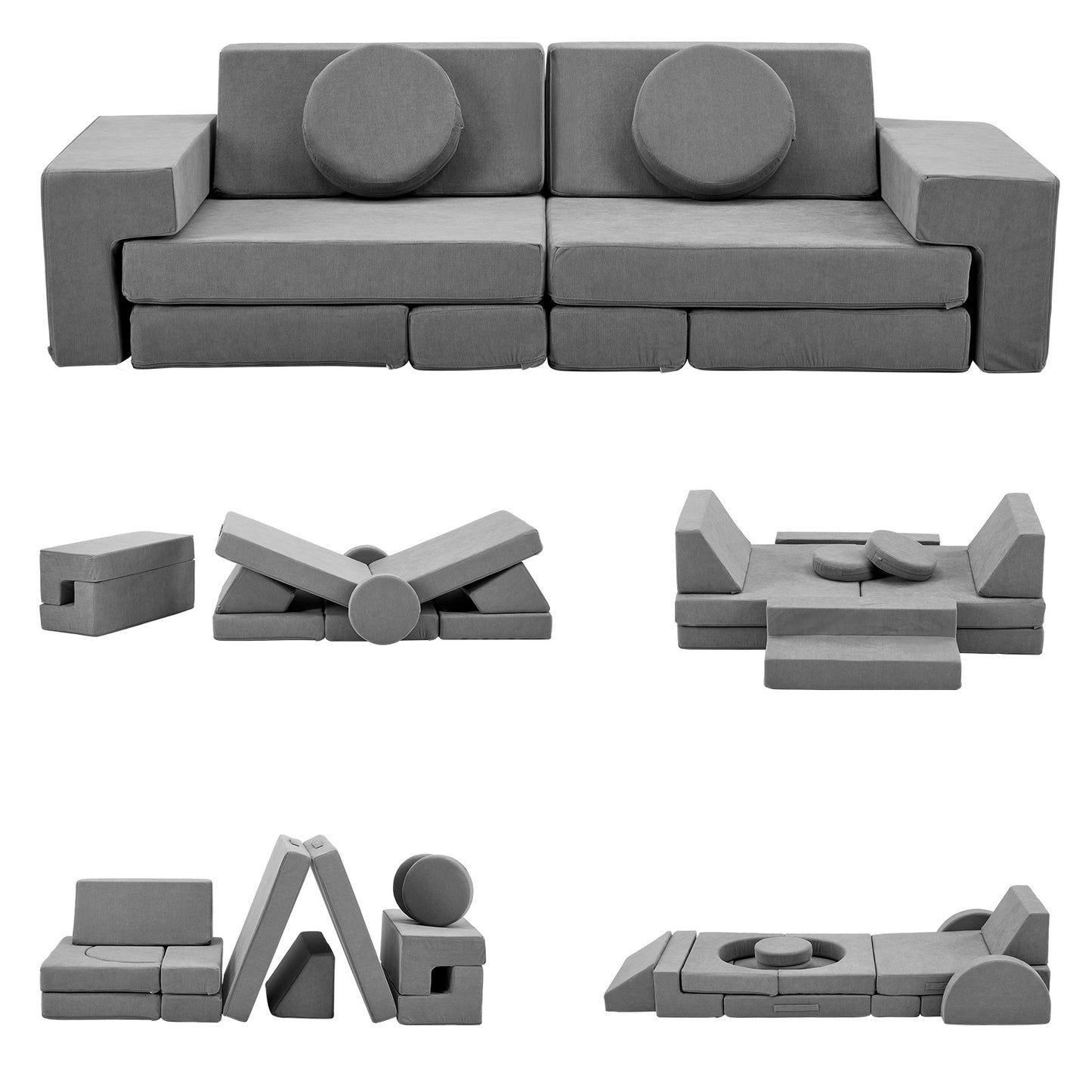 A 14pcs Modular Sofa Set That Can Be Reconfigured, Featuring Adjustable Layouts And Comfortable Gray Foam Material, Suitable for Living Rooms And Bedrooms