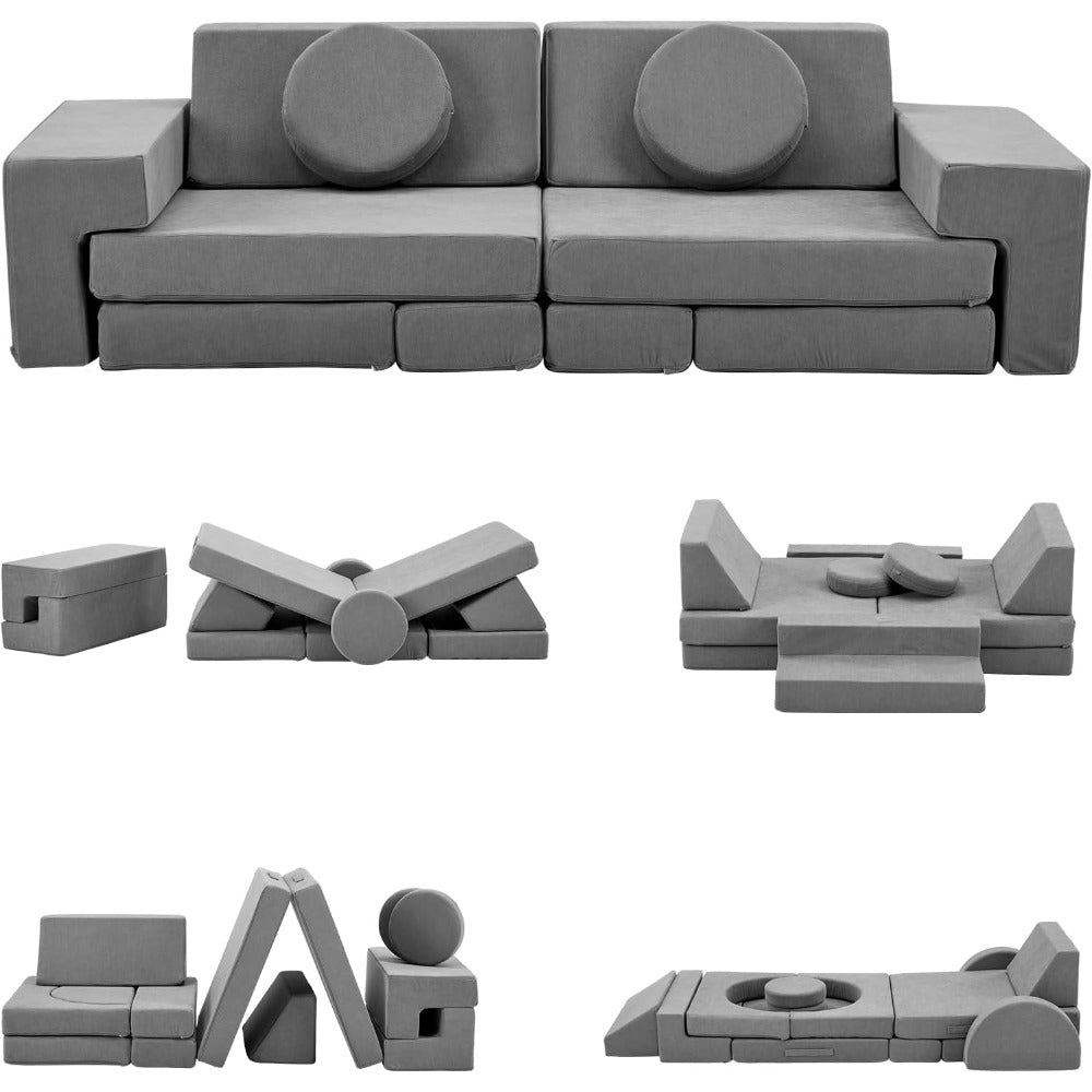 A 14pcs Modular Sofa Set That Can Be Reconfigured, Featuring Adjustable Layouts And Comfortable Gray Foam Material, Suitable for Living Rooms And Bedrooms