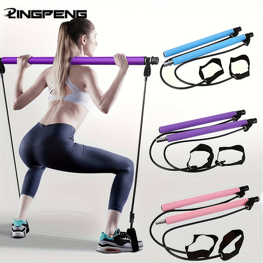 1pc Lingpeng Pilates Bar Kit with Colorful Resistance Bands – Stainless Steel Home Gym Equipment for Full Body Workout