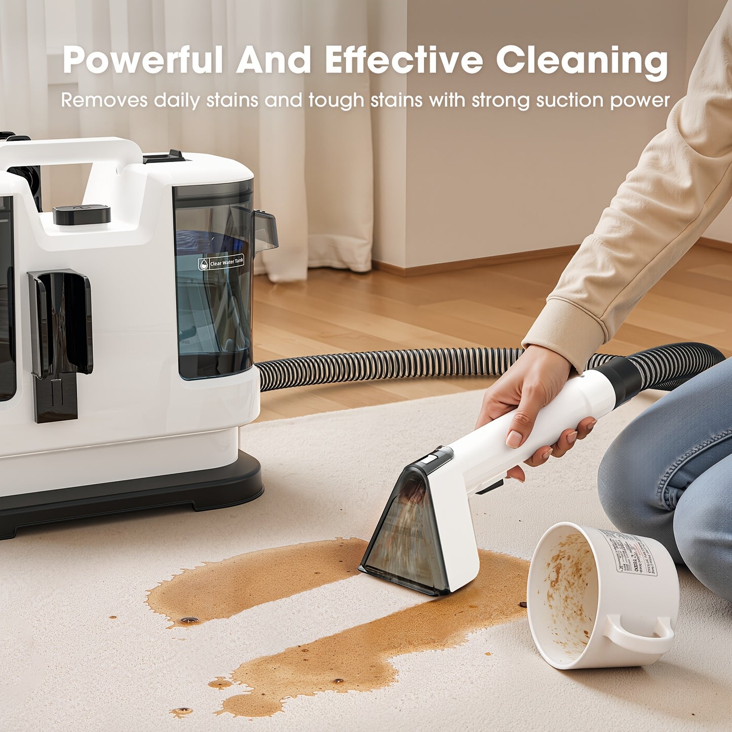 600W Portable Carpet and Upholstery Cleaner 3-Stage Cleaning System 20KPa