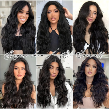 28-inch Black Body Wave Wig - Adds a Sense of Elegance to Long Curly Hair. Offers Natural Shine. A Sophisticated Girl's Style. Perfect for Themed Parties and Everyday Party Gatherings. Must-have for Regular Parties and Gather