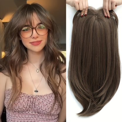 22-Inch (Approximately 55 Cm) Light Golden And Bleached Blonde Mixed Hair Top Synthetic Hairpiece with a Swiss Base And 3 Clips, Suitable for Thinning Hair And Gray Hair Loss.