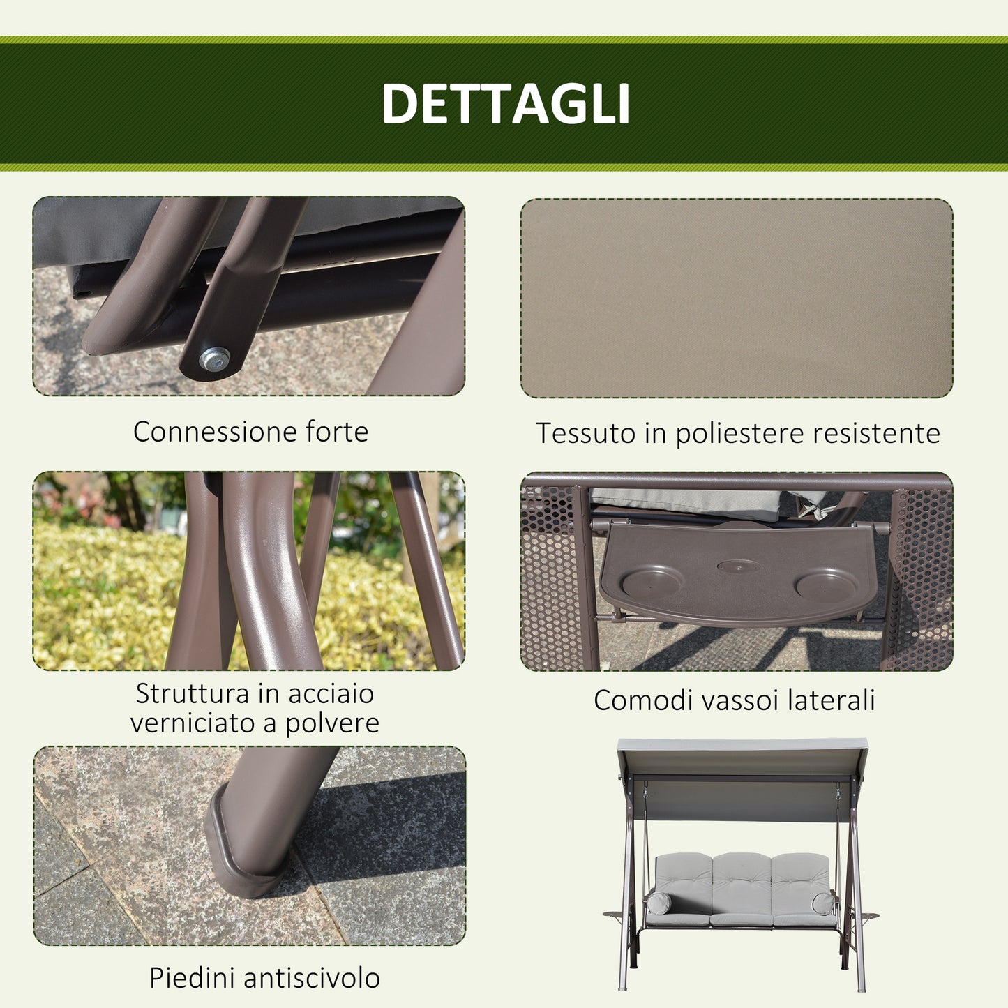 Heavy-Duty Outdoor Patio Swing Chair with Cup Holders & Cushions (360 kg Capacity)