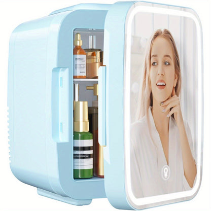 Mini Frigorifero Portatile 4L con Specchio LED – Raffredda e Riscalda per Cosmetici, Bevande e Auto 220V / 12V