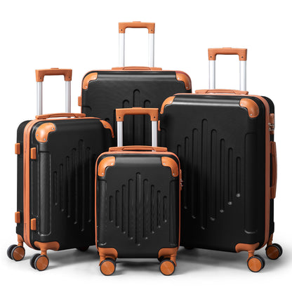 3/4/5pcs Dark Purple and Brown Hardside Luggage Set | Expandable Design with Spinner Wheels, Lightweight ABS+PC Luggage (12/16/20/24/28 Inch)