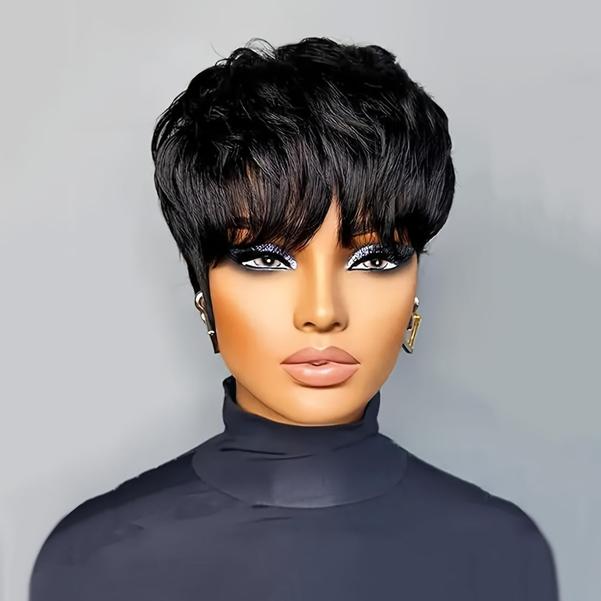 Short Bob Wig, Hair, Black, Female with Bangs, Natural Black, Short Layered, Daily Use