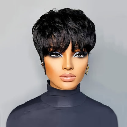 Short Bob Wig, Hair, Black, Female with Bangs, Natural Black, Short Layered, Daily Use