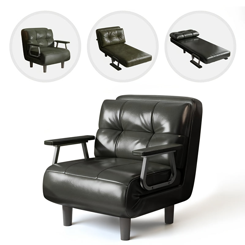 Foldable Sofa Bed Frame with Leather Armrests - Space-Saving Sleeper Bed Suitable for Small Apartments, Dorms, Guest Rooms