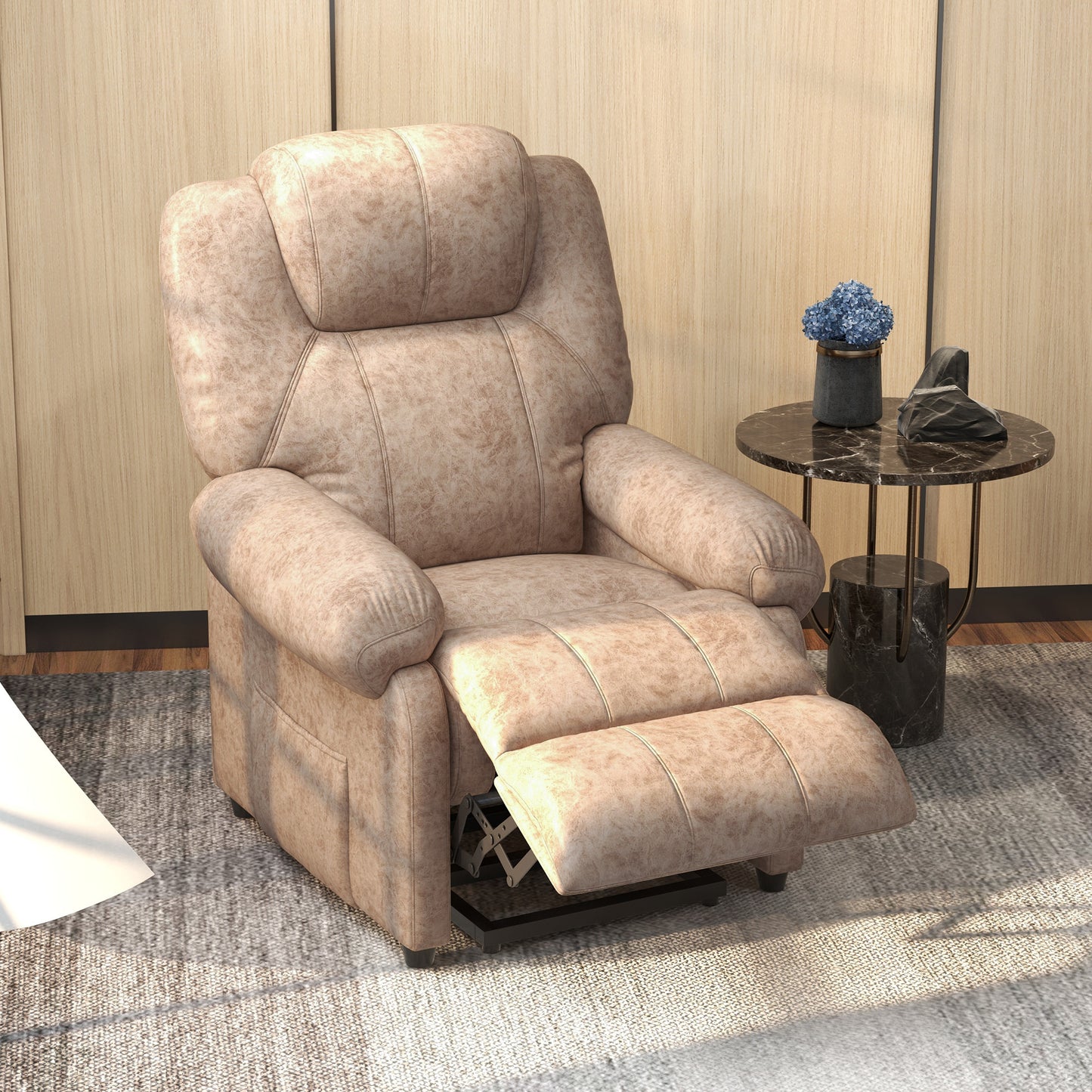 HOMCOM Manual Fabric Reclining Relax Armchair, Recliner with Pull-Out Footrest and Side Pocket