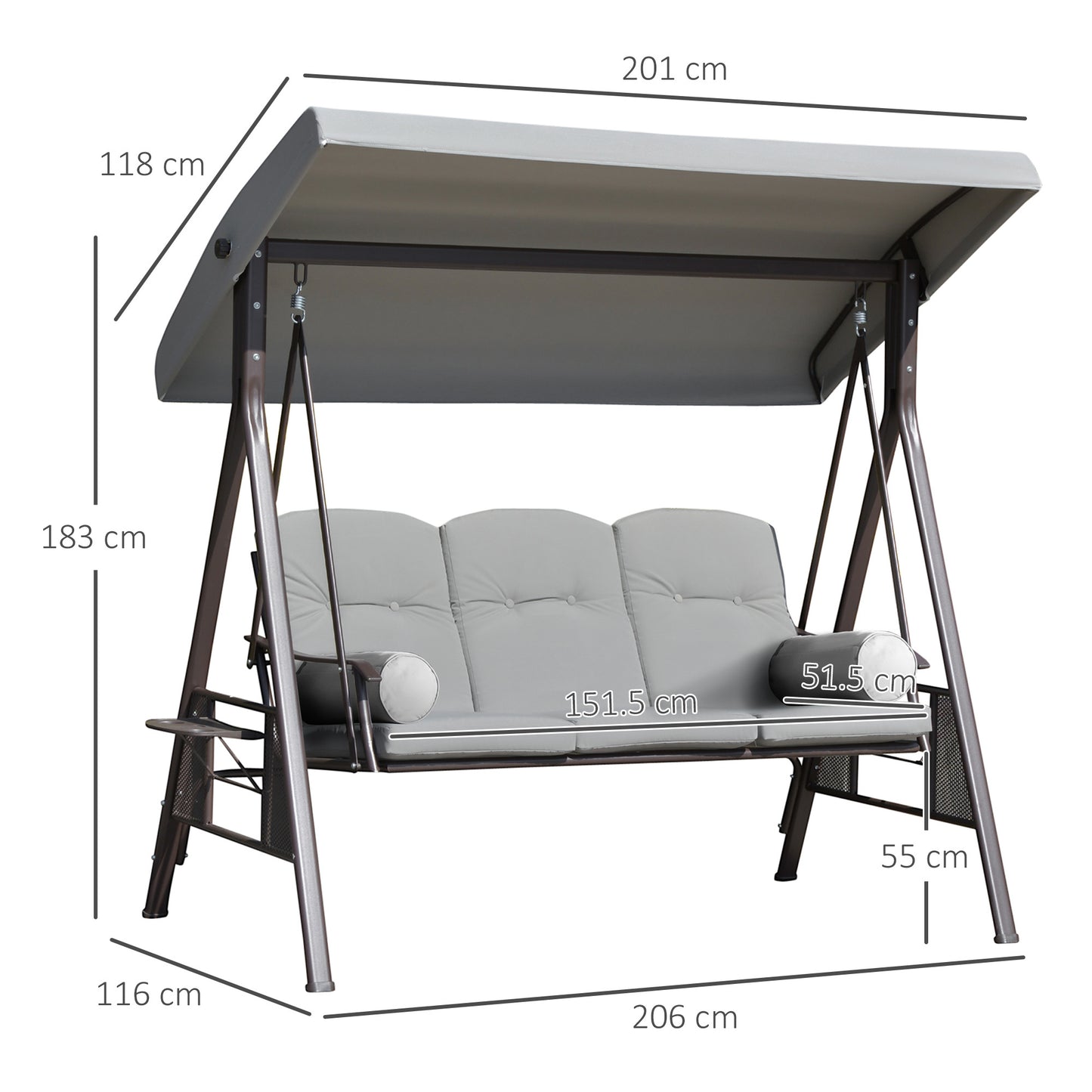 Heavy-Duty Outdoor Patio Swing Chair with Cup Holders & Cushions (360 kg Capacity)