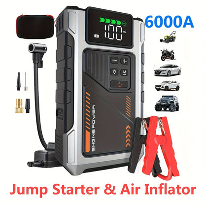 12,000mAh Jump Starter Power Pack 6000A Car Battery Booster & 150PSI LCD Display