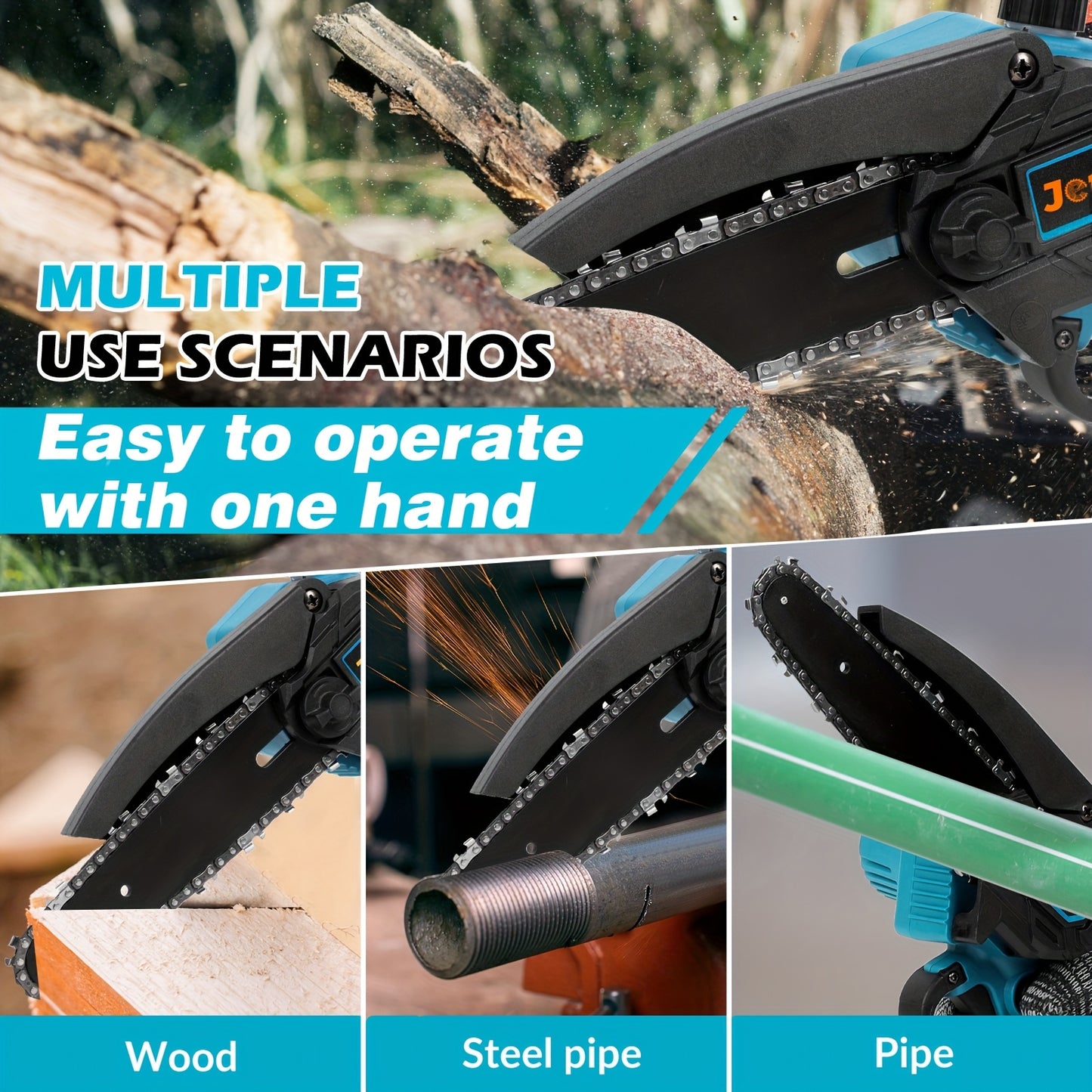 Mini Cordless Chainsaw for Pruning 2x5000 mAh, 6 Inch 880W Wood Cutting