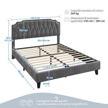 Costoffs Bed Frame with Upholstered And Quilted Headboard Adjustable Height Wooden Bed with Slatted Base Solid Wood And Metal Legs