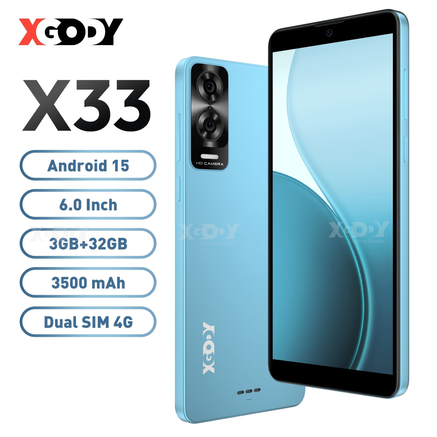 XGODY Android 15 Smartphone | 6.0" Touch Screen, 7GB RAM+32GB ROM, 4G LTE Dual SIM, Octa-Core Processor, 5MP+8MP Camera, Face Unlock, 3500mAh Battery