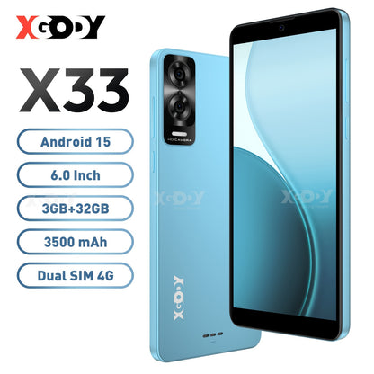 XGODY Android 15 Smartphone | 6.0" Touch Screen, 7GB RAM+32GB ROM, 4G LTE Dual SIM, Octa-Core Processor, 5MP+8MP Camera, Face Unlock, 3500mAh Battery