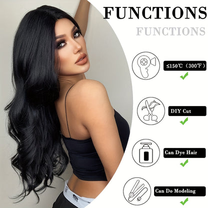 28-inch Black Body Wave Wig - Adds a Sense of Elegance to Long Curly Hair. Offers Natural Shine. A Sophisticated Girl's Style. Perfect for Themed Parties and Everyday Party Gatherings. Must-have for Regular Parties and Gather