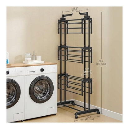 XXL Standing Clothes Drying Rack, Foldable, 3 Tiers, 6 Arms Maximum Load 50 Kg Space-Saving Ideal for Home And Apartment