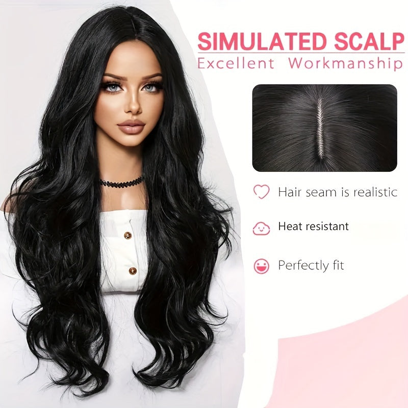 66.04 cm Long Body Wave Glam Wig for Women - Middle Parted, Wavy & Lustrous - Heat Styleable, Perfect for Christmas, Cosplay & Parties