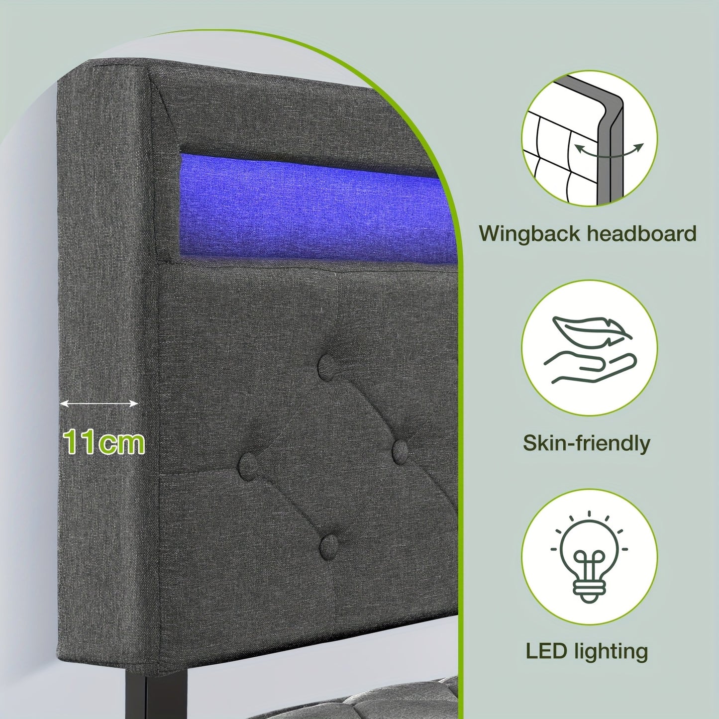 Kehot Letto Matrimoniale 140x200 con LED e 4 Cassetti Contenitore, Letto Imbottito in Tessuto Grigio con Testiera LED USB, Struttura Letto con Doghe in Legno e Metallo