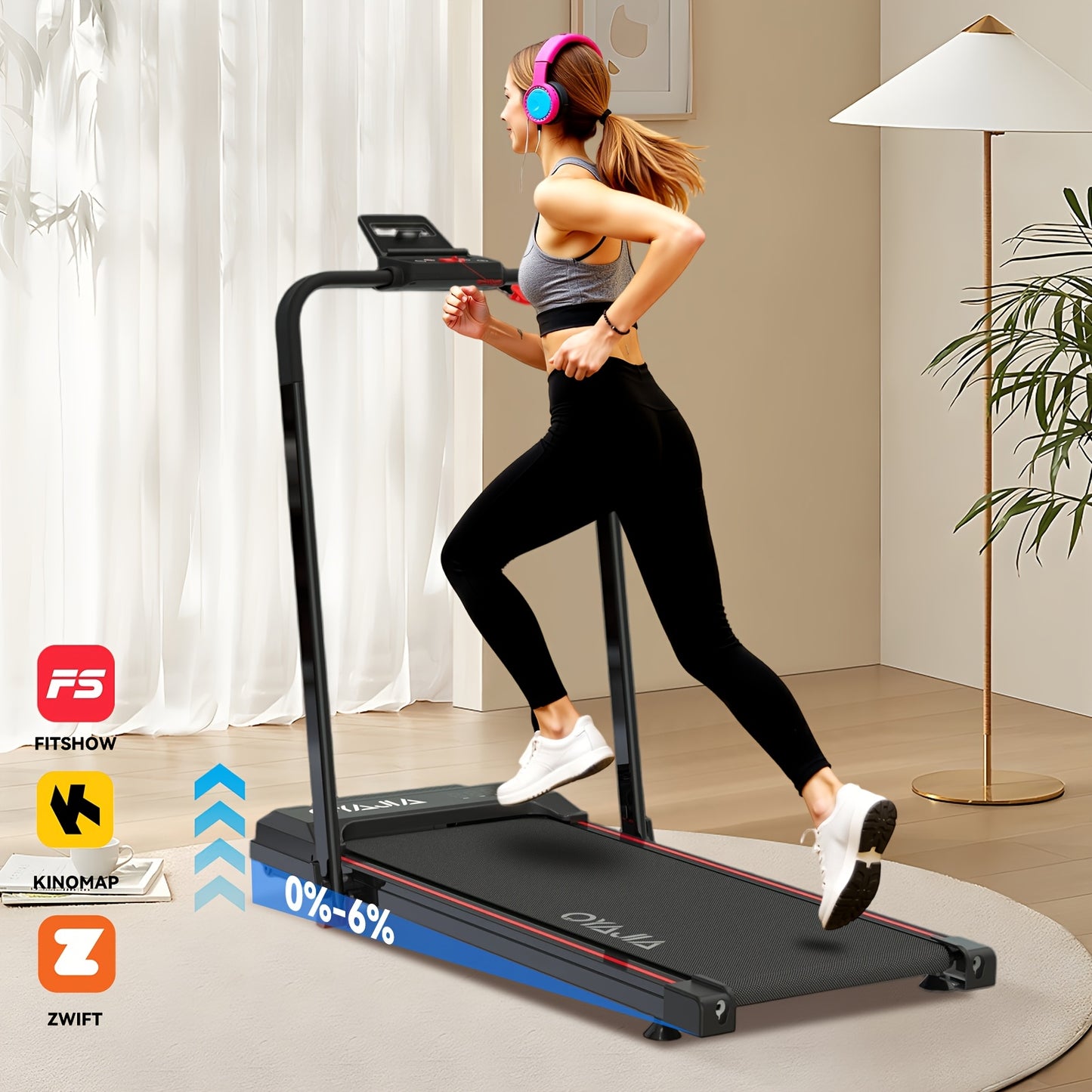 Tapis Roulant Elettrico Silenzioso Pieghevole Regolabile Velocità 12 km/h, LED