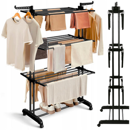 XXL Standing Clothes Drying Rack, Foldable, 3 Tiers, 6 Arms Maximum Load 50 Kg Space-Saving Ideal for Home And Apartment