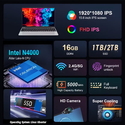 Intel Laptop N4000 2,6 GHz 15,6'' 16 GB SSD 1TB/2TB 1920*1080 Impronta Digitale