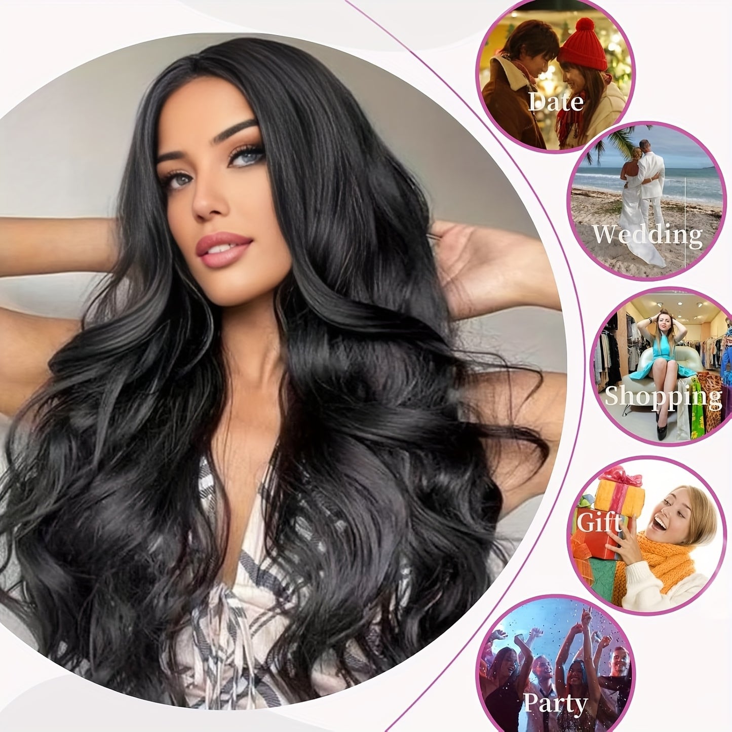 28-inch Black Body Wave Wig - Adds a Sense of Elegance to Long Curly Hair. Offers Natural Shine. A Sophisticated Girl's Style. Perfect for Themed Parties and Everyday Party Gatherings. Must-have for Regular Parties and Gather