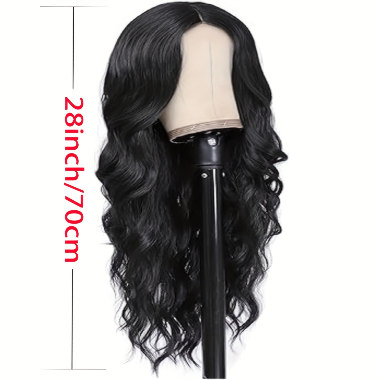 28-inch Black Body Wave Wig - Adds a Sense of Elegance to Long Curly Hair. Offers Natural Shine. A Sophisticated Girl's Style. Perfect for Themed Parties and Everyday Party Gatherings. Must-have for Regular Parties and Gather