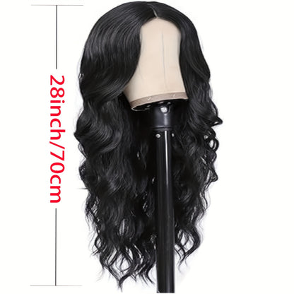 28-inch Black Body Wave Wig - Adds a Sense of Elegance to Long Curly Hair. Offers Natural Shine. A Sophisticated Girl's Style. Perfect for Themed Parties and Everyday Party Gatherings. Must-have for Regular Parties and Gather