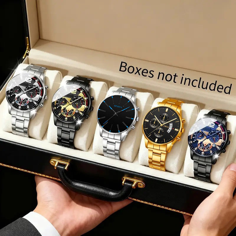 5pcs Men's Luxury Watch Set -5 Multifunctional Timed Quartz Watches with Chronograph