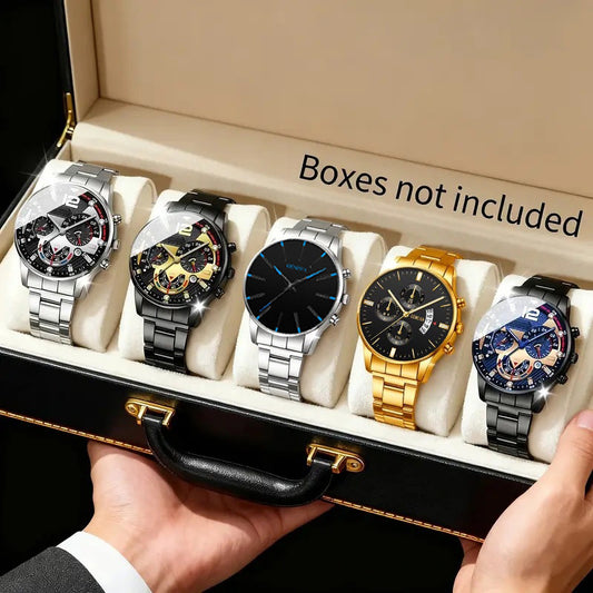 5pcs Men's Luxury Watch Set -5 Multifunctional Timed Quartz Watches with Chronograph