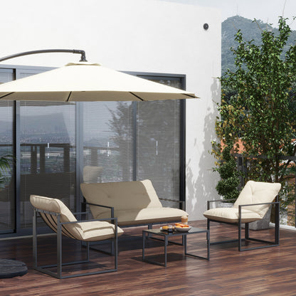 Sunny Set 4pcs Garden Sofa Set, Furniture Set with 2-Seater Sofa, 2 Armchairs, Cushions And Glass Coffee Table, Steel Structure, Black And Grey
