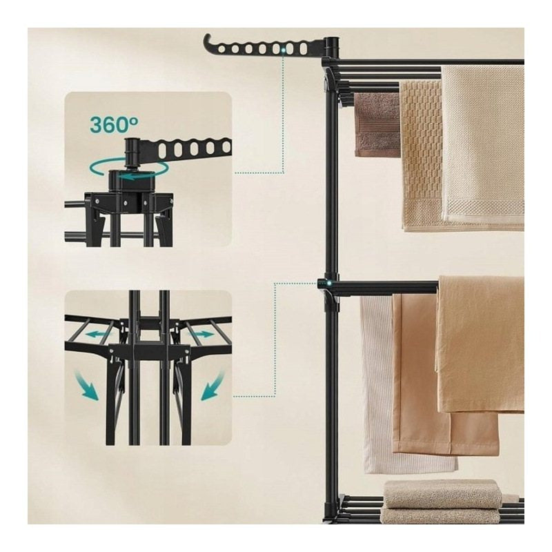 XXL Standing Clothes Drying Rack, Foldable, 3 Tiers, 6 Arms Maximum Load 50 Kg Space-Saving Ideal for Home And Apartment