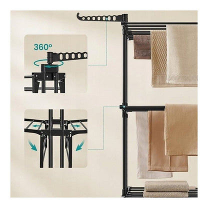 XXL Standing Clothes Drying Rack, Foldable, 3 Tiers, 6 Arms Maximum Load 50 Kg Space-Saving Ideal for Home And Apartment