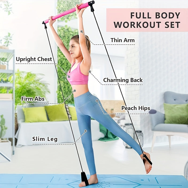 1pc Lingpeng Pilates Bar Kit with Colorful Resistance Bands – Stainless Steel Home Gym Equipment for Full Body Workout