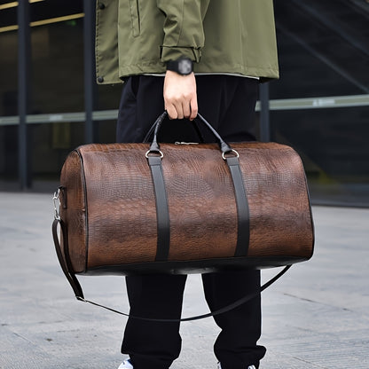 Vintage Crocodile Pattern Duffel Bag – Retro Large Capacity Travel Tote (Black, Light Brown, Dark Brown)