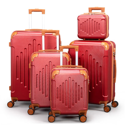 3/4/5pcs Dark Purple and Brown Hardside Luggage Set | Expandable Design with Spinner Wheels, Lightweight ABS+PC Luggage (12/16/20/24/28 Inch)