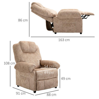HOMCOM Manual Fabric Reclining Relax Armchair, Recliner with Pull-Out Footrest and Side Pocket