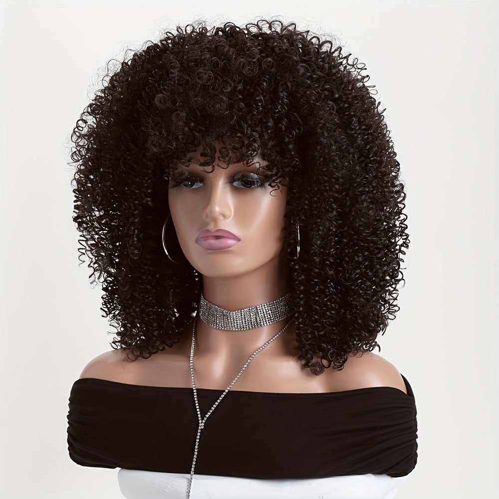 Women'S 16-Inch Stylish Short Curly Hair Wig in Black And Dark Brown Suitable for Daily Wear