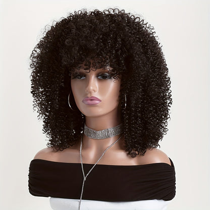 Women'S 16-Inch Stylish Short Curly Hair Wig in Black And Dark Brown Suitable for Daily Wear