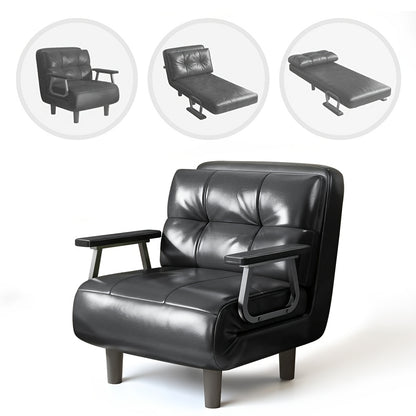 Foldable Sofa Bed Frame with Leather Armrests - Space-Saving Sleeper Bed Suitable for Small Apartments, Dorms, Guest Rooms