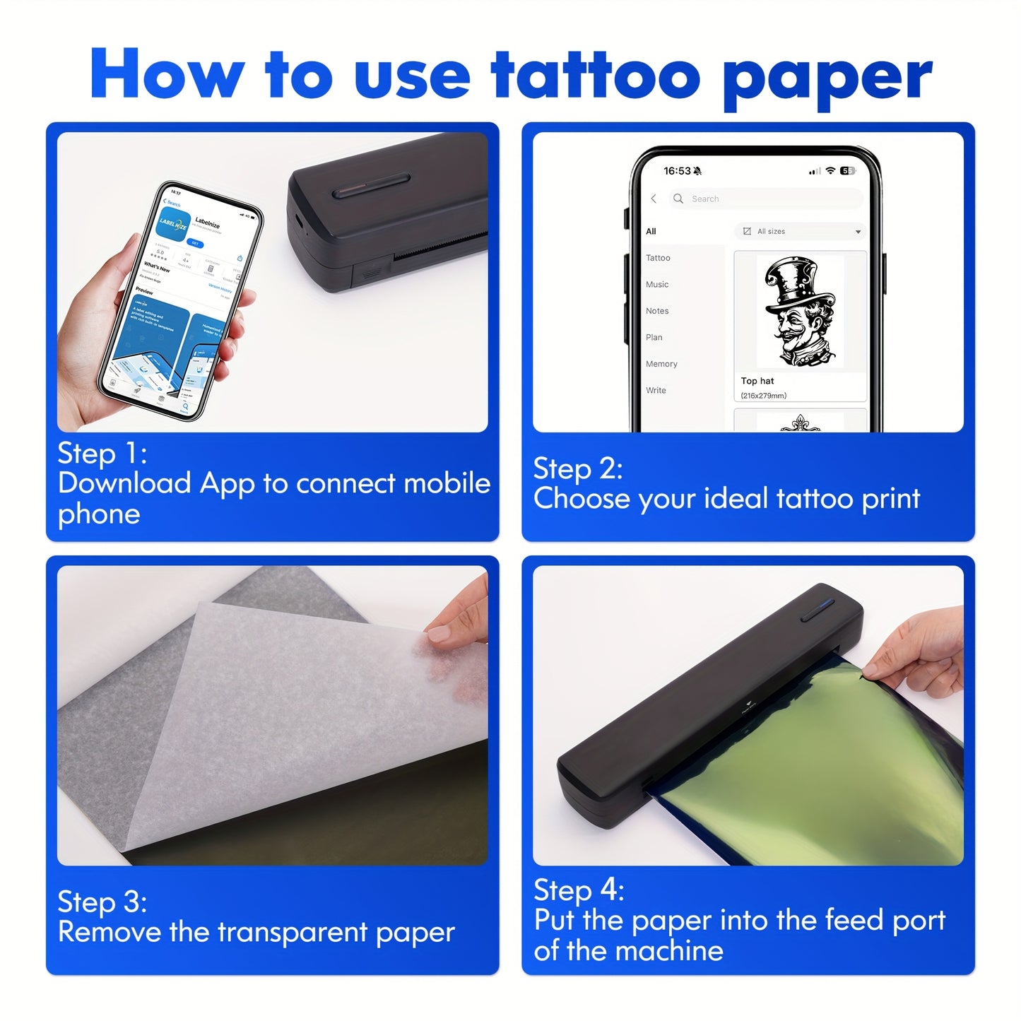 Stampante senza inchiostro portatile D810B, stampante wireless da viaggio, macchina per tatuaggi termici supporta carta termica A4 e US Letter compatibile con telefoni cellulari e laptop, adatta per lavoro, viaggi, ufficio e casa