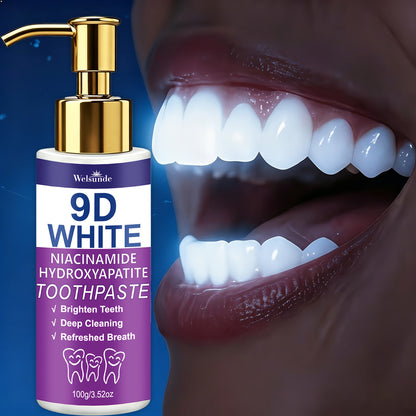 Rivoluziona il tuo sorriso e ottieni denti visibilmente più luminosi con il Dentifricio Viola Sbiancante 9D White. TK