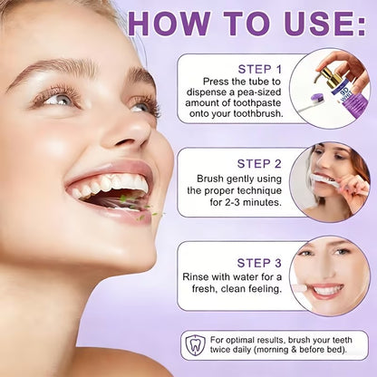 Rivoluziona il tuo sorriso e ottieni denti visibilmente più luminosi con il Dentifricio Viola Sbiancante 9D White. TK